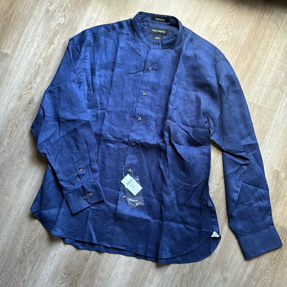 Paul Fredrick Button Up Shirt Men’s - L - Navy Finest Linen Classic Fit
